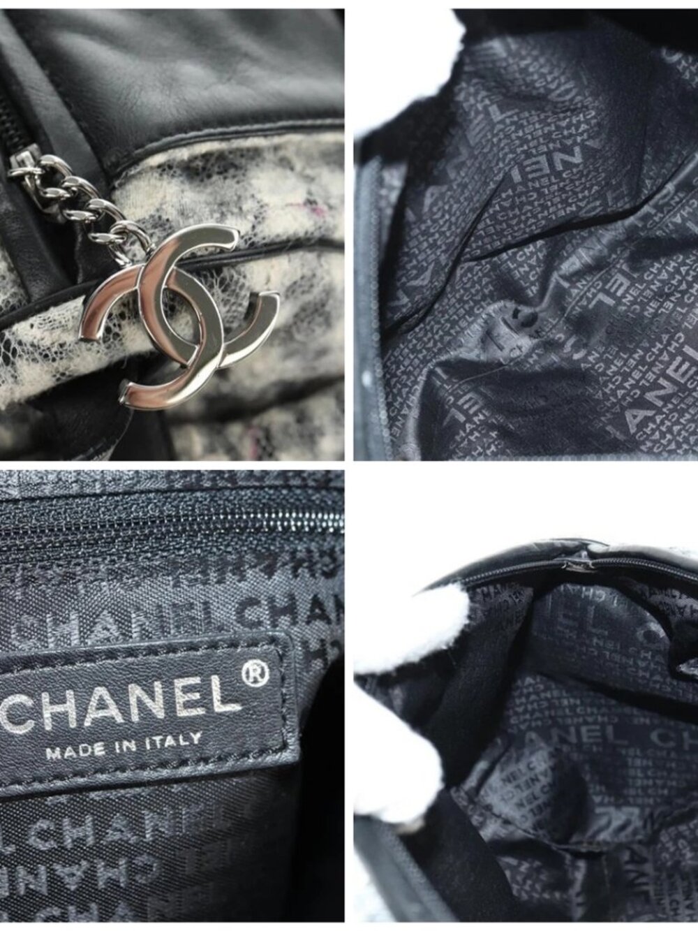 CHANEL Camelia 2.55 Chain Shoulder Bag Wool Tweed White Black CC Auth 181935SM - Picture 15 of 16
